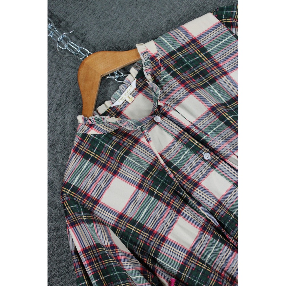 Simply Southern Plaid Dress Small Green Red Holiday Tassel Ruffle Neck NWT